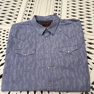 Wrangler Retro Premium Men’s 3XLT Short Sleeve Pearl Snap Shirt Mini Check Blue